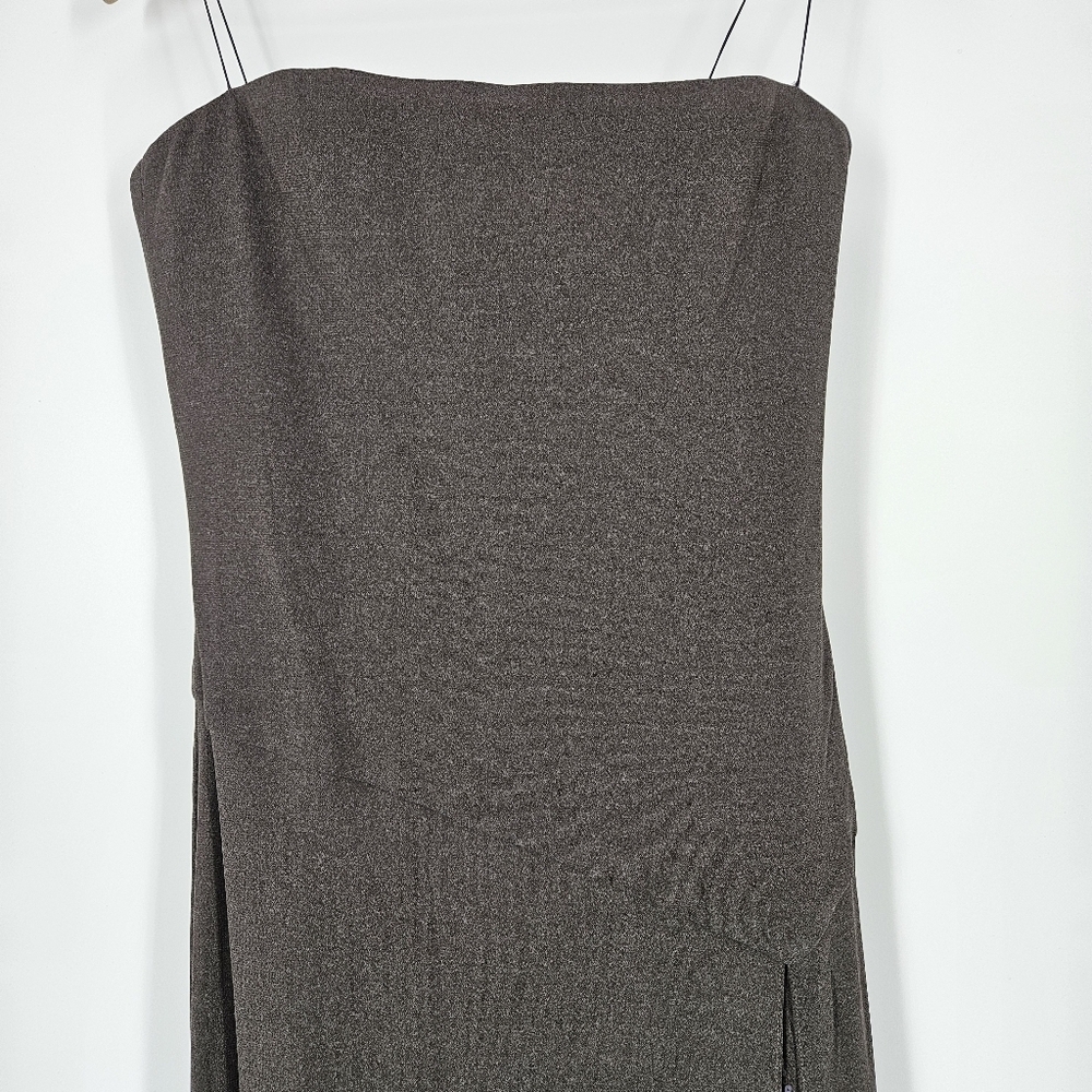 Halston Gray Spaghetti Strap Sequin Detail Full Length Gown - Picture 3 of 15